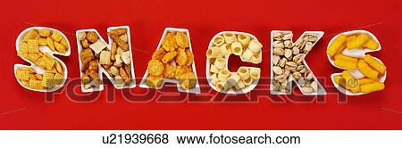 Stock Photo - Snacks on Red - Non Exclusive. Fotosearch