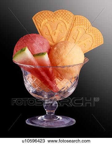 Stock Image - Sorbet and melon. Fotosearch