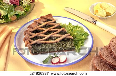 Stock Photo - Spinach Lattice Quiche - Non Exclusive. Fotosearch