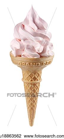 Stock Image - Strawberry Ice Cream Cone on White - Non Exclusive. Fotosearch