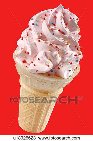 Strawberry Ice Cream Cone with Sprinkles on Red - Non Exclusive View Large Photo Image Stock Image - Strawberry Ice Cream Cone with Sprinkles on Red - Non Exclusive. Fotosearch
