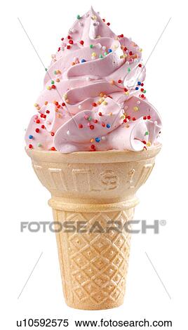 Strawberry Ice Cream Cone With Sprinkles on White - Non Exclusive View Large Photo Image Stock Photography - Strawberry Ice Cream Cone With Sprinkles on White - Non Exclusive. Fotosearch