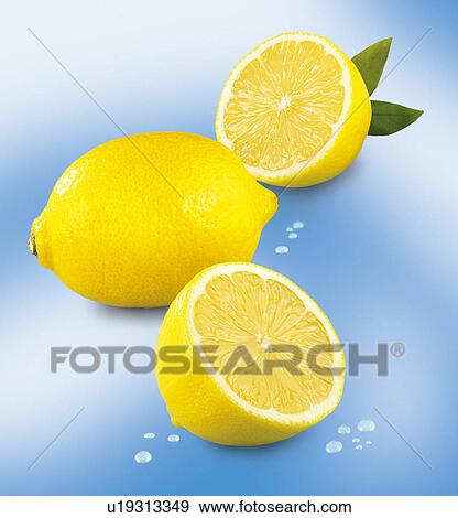 Stock Photo - Three Lemons On Blue - Non Exclusive. Fotosearch