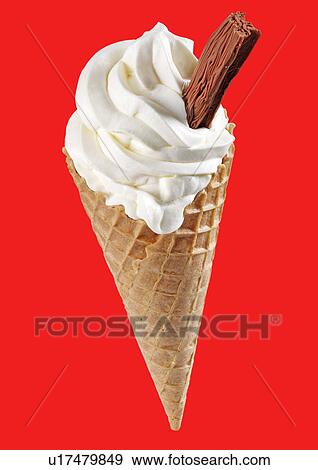 Vanilla Ice Cream Cone With Chocolate Flake on Red - Non Exclusive View Large Photo Image Stock Photo - Vanilla Ice Cream Cone With Chocolate Flake on Red - Non Exclusive. Fotosearch
