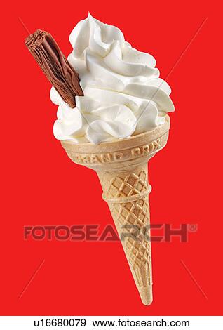 Vanilla Ice Cream Cone With Flake on Red - Non Exclusive View Large Photo Image Stock Photo - Vanilla Ice Cream Cone With Flake on Red - Non Exclusive. Fotosearch