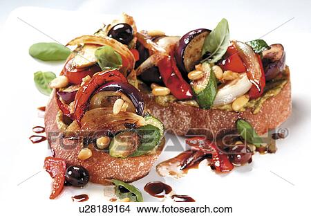 Picture - Bruschetta, roasted vegetable. Fotosearch