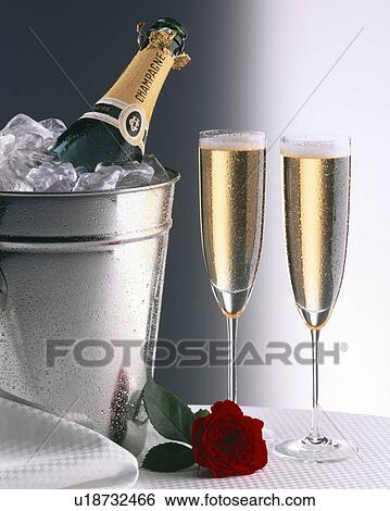 Champagne on Ice With Rose - Non Exclusive View Large Photo Image Stock Photograph - Champagne on Ice With Rose - Non Exclusive. Fotosearch