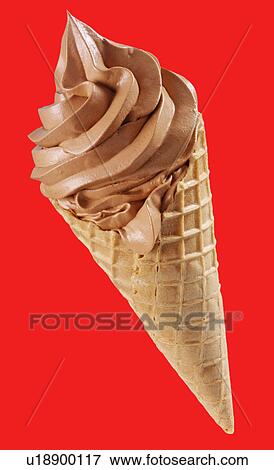 Stock Photo - Chocolate Ice Cream Cone on Red - Non Exclusive. Fotosearch