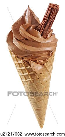 Stock Image - Chocolate Ice Cream Cone With Flake on White - Non Exclusive. Fotosearch