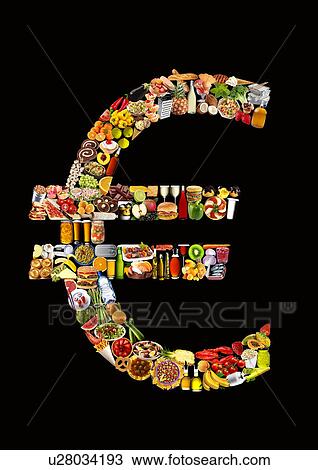 Stock Image - Foodfont Euro Currency Symbol on Black - Non Exclusive. Fotosearch