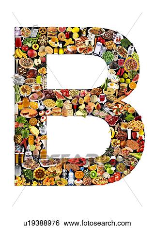 Stock Photograph - Foodfont Letter b on Black And White - Non Exclusive. Fotosearch
