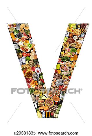 Foodfont Letter v on Black And White - Non Exclusive View Large Photo Image Stock Photography - Foodfont Letter v on Black And White - Non Exclusive. Fotosearch