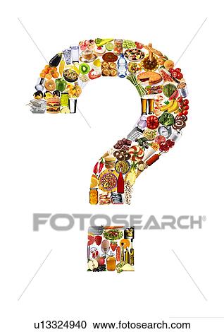 Stock Image - Foodfont Question Mark on White - Non Exclusive. Fotosearch