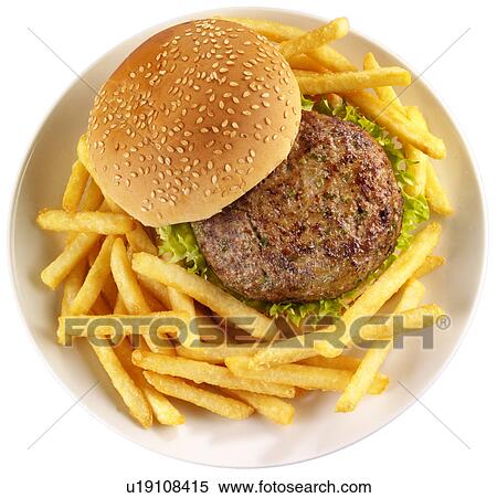 Stock Photography - Hamburger And Chips on White - Non Exclusive. Fotosearch