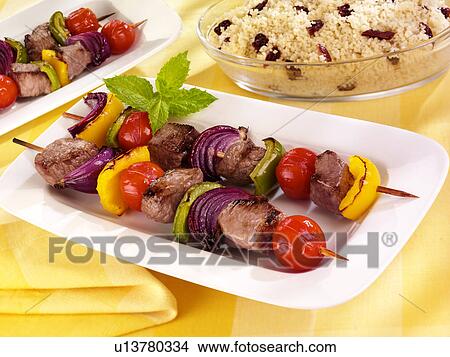 Lamb And Vegetable Kebabs - Non Exclusive View Large Photo Image Picture - Lamb And Vegetable Kebabs - Non Exclusive. Fotosearch