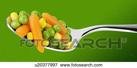 Stock Photo - Mixed Vegetables on Spoon - Non Exclusive. Fotosearch
