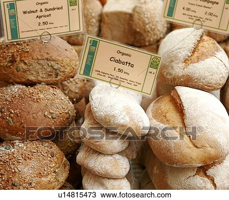 Organic breads on a market stall View Large Photo Image Stock Image - Organic breads on a market stall. Fotosearch