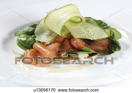 Stock Image - Salmon pancake. Fotosearch