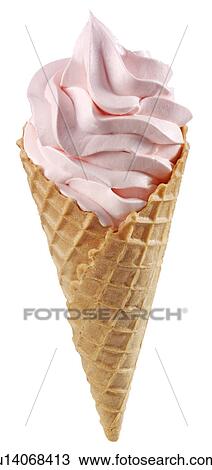 Stock Image - Strawberry Ice Cream Cone on White - Non Exclusive. Fotosearch