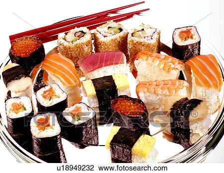 Sushi on Silver Tray - Non Exclusive View Large Photo Image Stock Image - Sushi on Silver Tray - Non Exclusive. Fotosearch