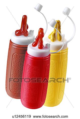 Stock Photo - Three Sauce Bottles on White - Non Exclusive. Fotosearch