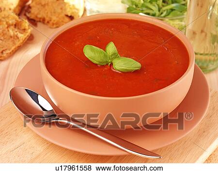 Stock Photo - Tomato And Basil Soup - Non Exclusive. Fotosearch