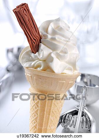 Stock Image - Vanilla Ice Cream Cone With Chocolate Flake - Non Exclusive. Fotosearch