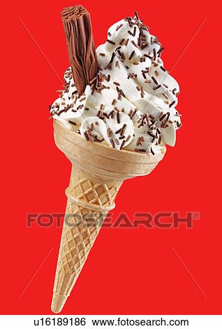 Vanilla Ice Cream Cone With Chocolate on Red - Non Exclusive View Large Photo Image Stock Photograph - Vanilla Ice Cream Cone With Chocolate on Red - Non Exclusive. Fotosearch