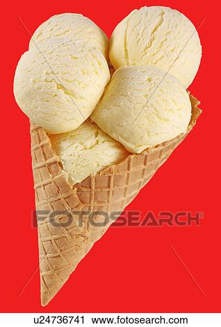 Vanilla Ice Cream Scoops in Cone on Red - Non Exclusive View Large Photo Image Stock Image - Vanilla Ice Cream Scoops in Cone on Red - Non Exclusive. Fotosearch