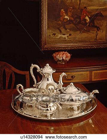 Silver tea service View Large Photo Image Picture - Silver tea service. Fotosearch