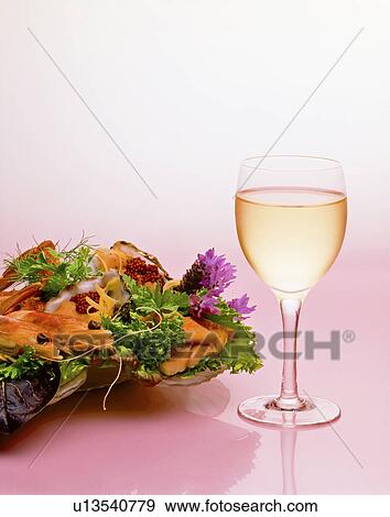 White wine and salad View Large Photo Image Stock Photo - White wine and salad. Fotosearch