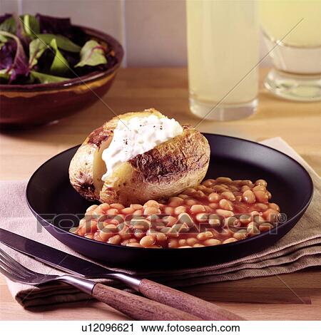 Baked Potato With Cottage Cheese And Beans Stock Image U12096621
