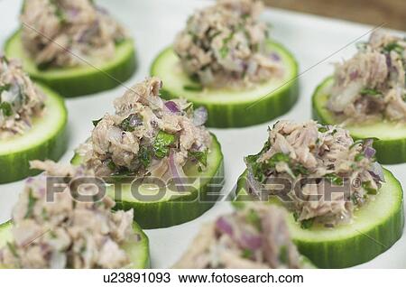 Tuna and Cucumber Canapes - With Recipe View Large Photo Image Stock Image - Tuna and Cucumber Canapes - With Recipe. Fotosearch
