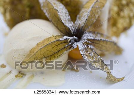 Stock Image - Ice Cream and Pistachio Biscuits. Fotosearch