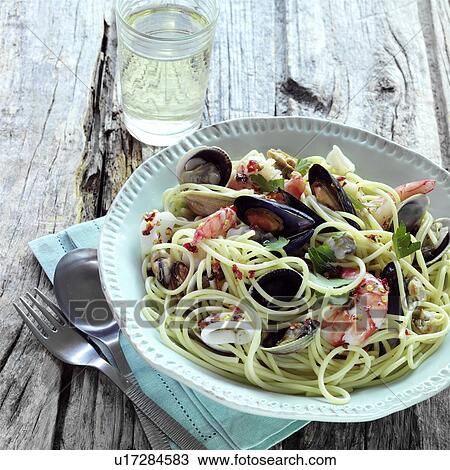 Stock Image - Seafood pasta. Fotosearch