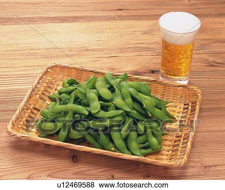 Boiled Soybean and Beer, High Angle View View Large Photo Image Stock Photo - Boiled Soybean and Beer, High Angle View. Fotosearch