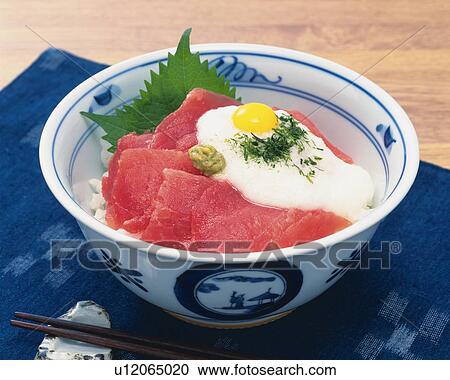 Bowl of Rice Topped with Slices of Raw Tuna, High Angle View View Large Photo Image Stock Image - Bowl of Rice Topped with Slices of Raw Tuna, High Angle View. Fotosearch