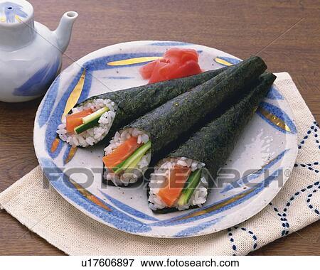 Hand Rolls Sushi, High Angle View View Large Photo Image Stock Photo - Hand Rolls Sushi, High Angle View. Fotosearch