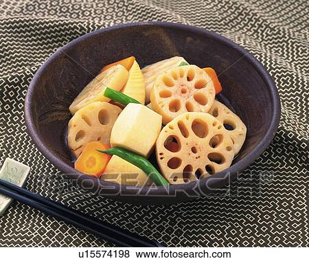 Stock Photo - Japanese Cooked Dish, High Angle View. Fotosearch