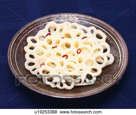 Lotus Root Dish, High Angle View View Large Photo Image Stock Photo - Lotus Root Dish, High Angle View. Fotosearch