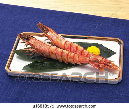 Stock Photography - Shrimp Saute, High Angle View. Fotosearch