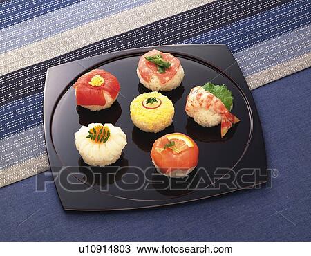Stock Image - Sushi, High Angle View. Fotosearch