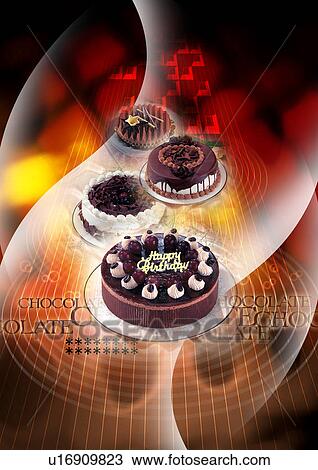 Chocolate cakes superimposed on a grid pattern View Large Illustration Drawing - Chocolate cakes superimposed on a grid pattern. Fotosearch