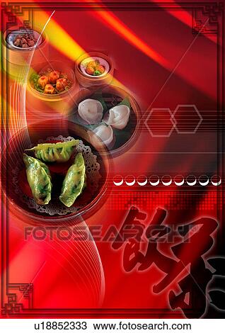 Food on a plate superimposed on a red background View Large Illustration Drawing - Food on a plate superimposed on a red background. Fotosearch