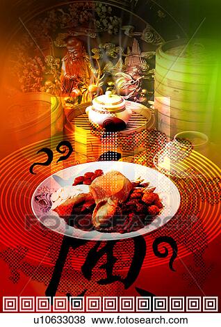 Food on a plate superimposed on a red background View Large Illustration Stock Illustration - Food on a plate superimposed on a red background. Fotosearch