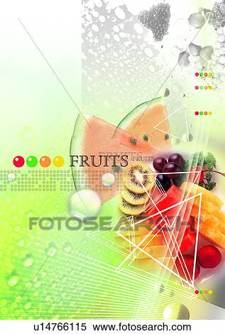 Fruits superimposed on a glowing background View Large Illustration Stock Illustration - Fruits superimposed on a glowing background. Fotosearch