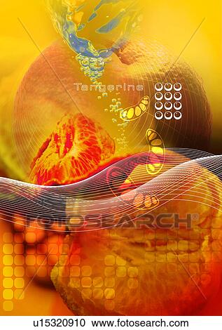 Clipart - Fruits superimposed on a yellow background. Fotosearch