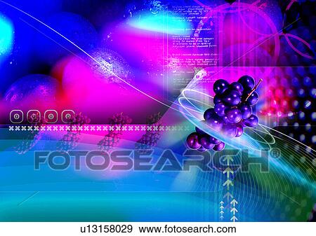 Grapes superimposed on a blue and pink background View Large Illustration Stock Illustration - Grapes superimposed on a blue and pink background. Fotosearch