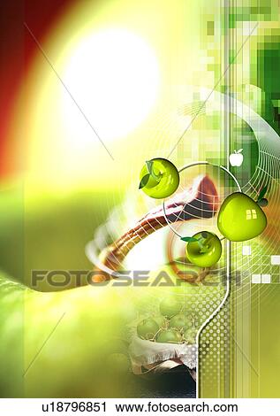Green apples superimposed on a glowing background View Large Illustration Clip Art - Green apples superimposed on a glowing background. Fotosearch