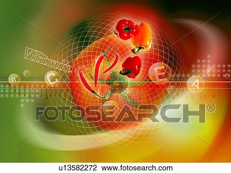 Drawing - Sphere superimposed on a multi colored grid pattern. Fotosearch